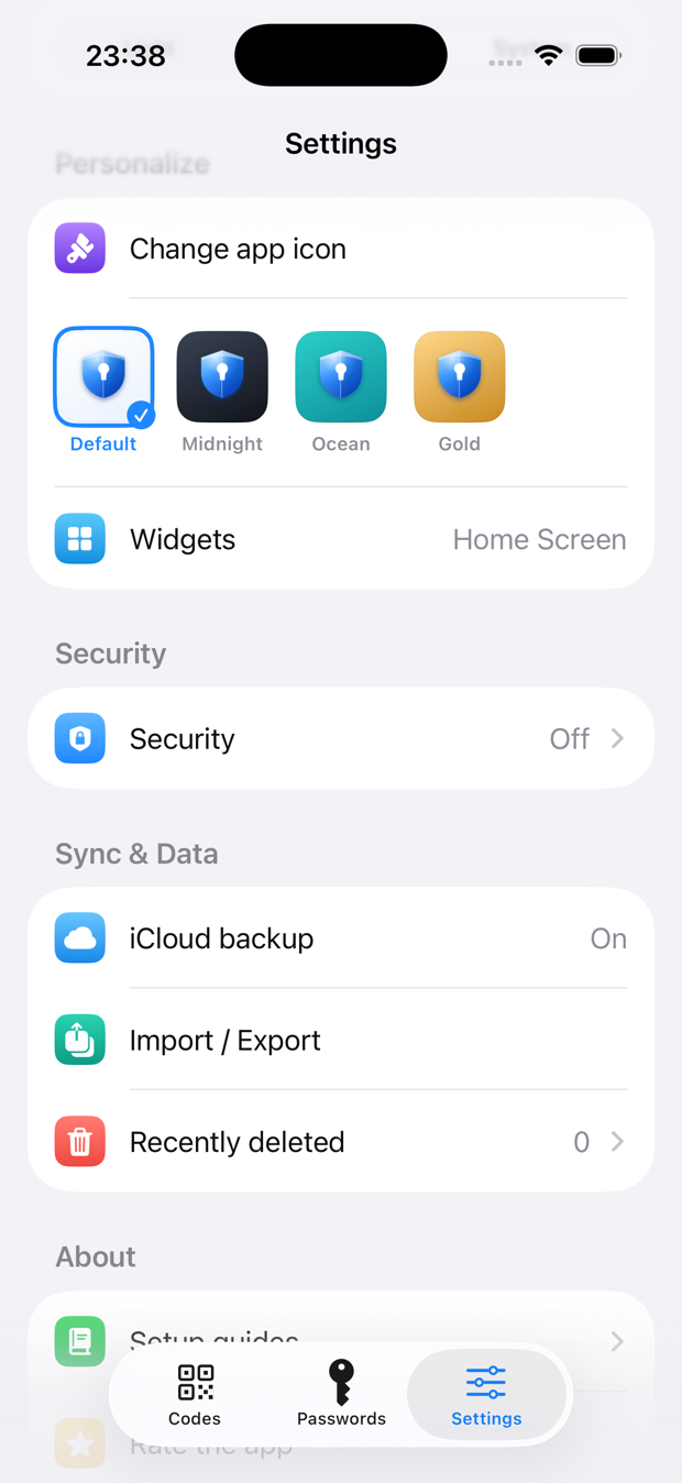 Moat app icon and theme picker on iPhone
